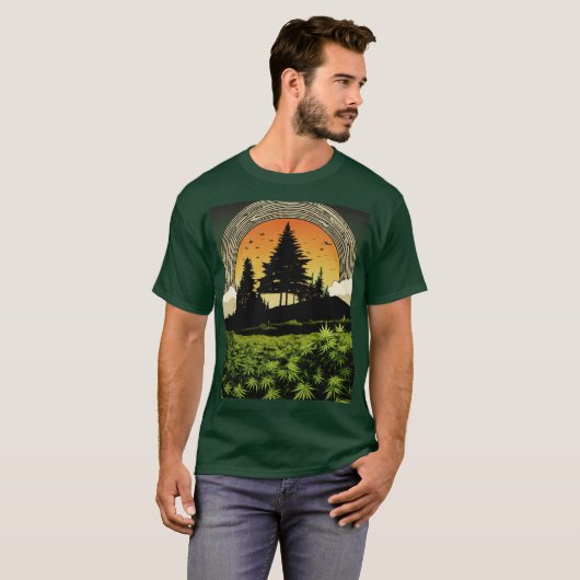 Dark T - Shirt mit Cannabis Hill Silhouette - Grun (Vorne ganz)