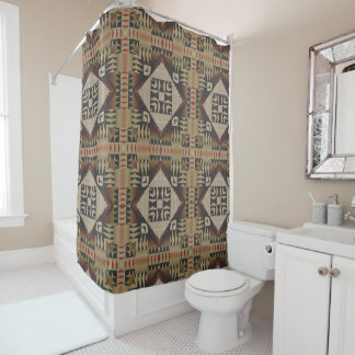 Dark Tan Taupe Brown Red Black Tribal Art Duschvorhang