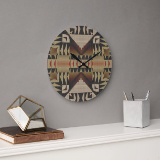 Dark Tan Taupe Brown Red Black Tribal Art Große Wanduhr