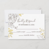 Dark Taupe & Gold Peony Floral Wedding RSVP Card (Vorderseite)