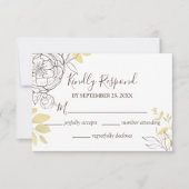 Dark Taupe & Gold Peony Floral Wedding RSVP Card Karte (Vorderseite)