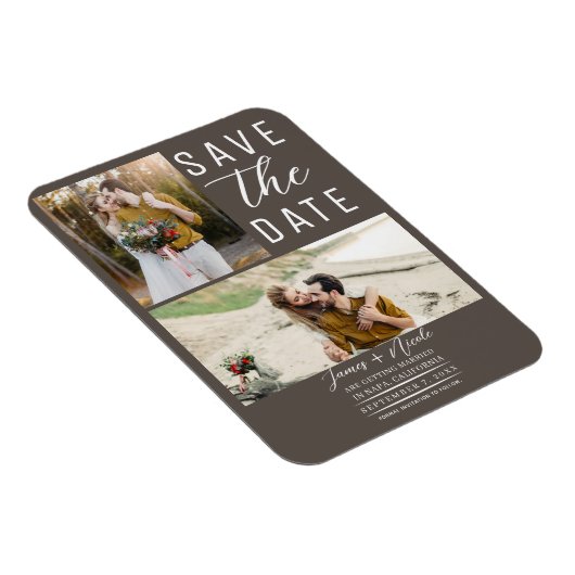 Dark Taupe Moderne 2 Fotos Save the Date Hochzeit Magnet (Rechte Seite)