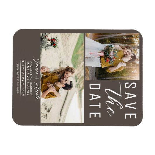 Dark Taupe Moderne 2 Fotos Save the Date Hochzeit Magnet (Horizontal)