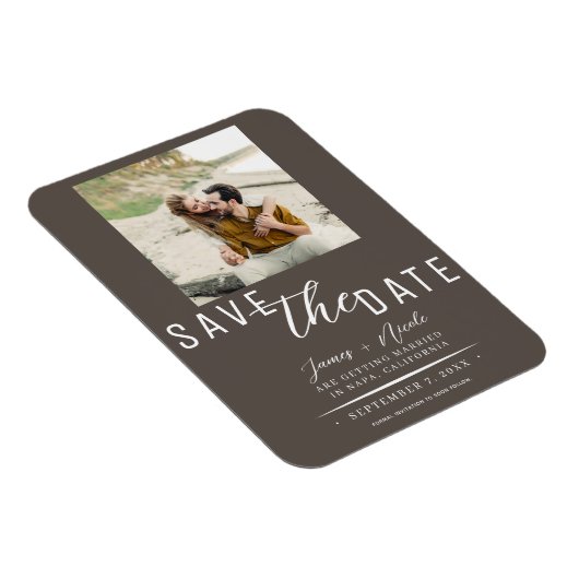 Dark Taupe Save the Date Foto Wedding Magnet (Rechte Seite)