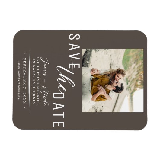 Dark Taupe Save the Date Foto Wedding Magnet (Horizontal)