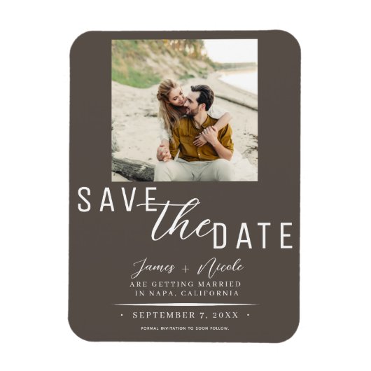 Dark Taupe Save the Date Foto Wedding Magnet (Vertikal)