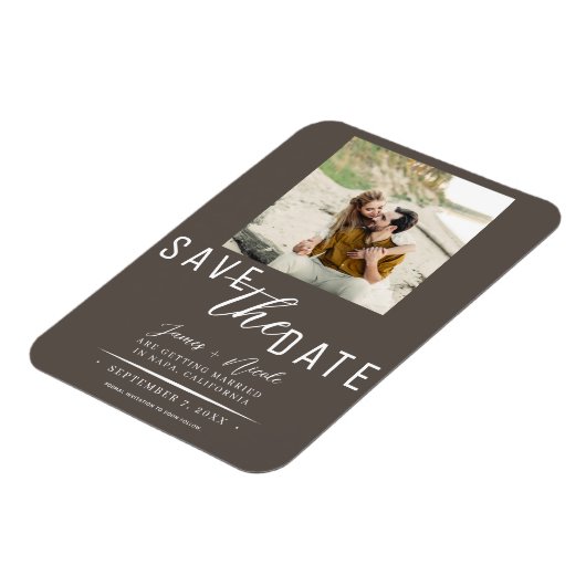 Dark Taupe Save the Date Foto Wedding Magnet (Linke Seite)