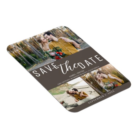 Dark Taupe Save the Date Hochzeit 3 Fotos Magnet (Rechte Seite)