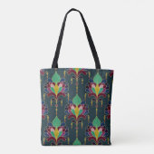 Dark Teal and Gold Art Deco Floral Ornament Tasche (Rückseite)