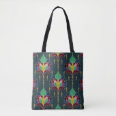 Dark Teal and Gold Art Deco Floral Ornament Tasche (Vorderseite)