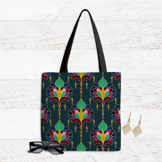 Dark Teal and Gold Art Deco Floral Ornament Tasche