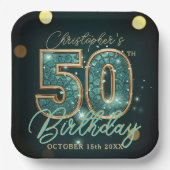 Dark Teal and Gold Mosaic 50th Birthday Party Pappteller (Vorderseite)