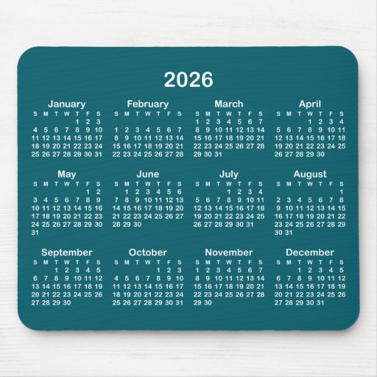 Dark Teal and White 2026 Calendar Mousepad (Vorne)