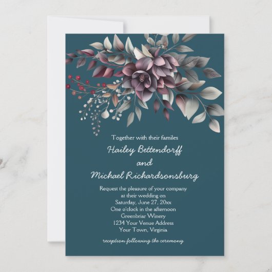Dark Teal, Burgundy, Dusty Purple, Sage Wedding | Einladung (Vorderseite)
