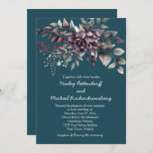 Dark Teal, Burgundy, Dusty Purple, Sage Wedding | Einladung (Vorne/Hinten)