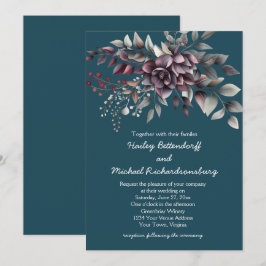 Dark Teal, Burgundy, Dusty Purple, Sage Wedding | Einladung