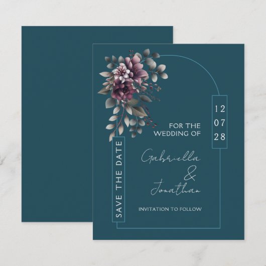 Dark Teal, Dusty Purple Arch Save the Date | Einladung (Vorne/Hinten)