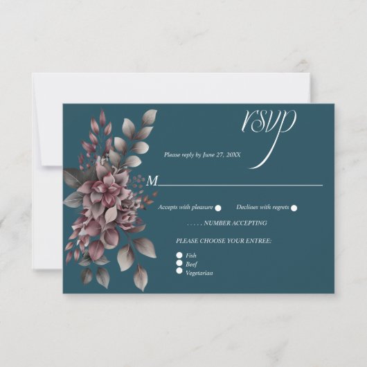 Dark Teal, Dusty Purple, Lavender, Sage Floral |  RSVP Karte (Vorderseite)