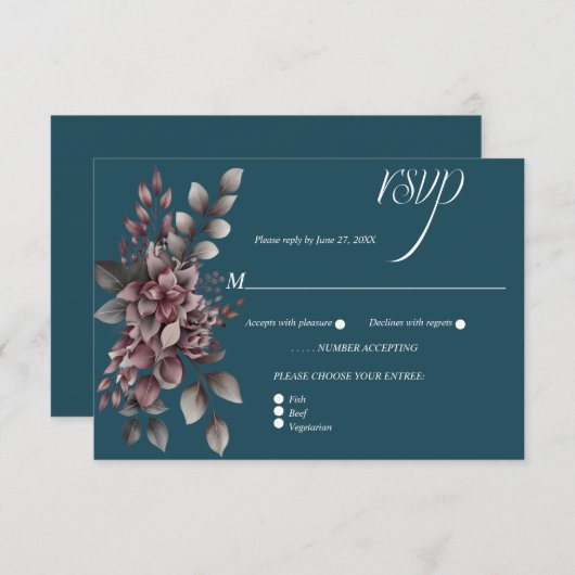 Dark Teal, Dusty Purple, Lavender, Sage Floral |  RSVP Karte (Vorne/Hinten)