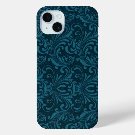 Dark teal floral damask pattern Case-Mate iPhone hülle (Rückseite)