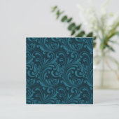 Dark teal floral damask pattern dankeskarte (Stehend Vorderseite)
