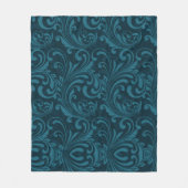 Dark teal floral damask pattern fleecedecke (Vorderseite)