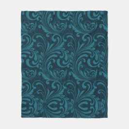 Dark teal floral damask pattern fleecedecke