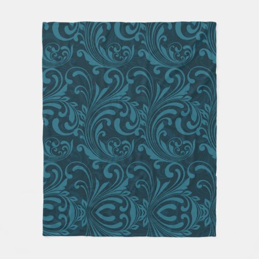 Dark teal floral damask pattern fleecedecke (Vorderseite)