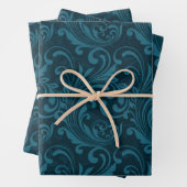 Dark teal floral damask pattern geschenkpapier set (Beispiel)