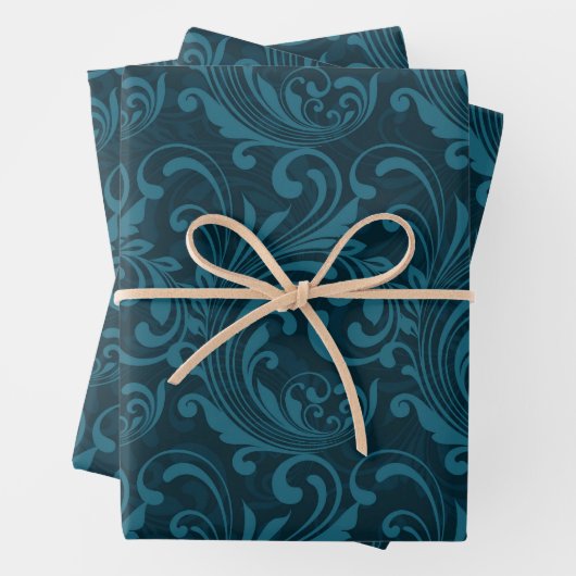 Dark teal floral damask pattern geschenkpapier set (Beispiel)