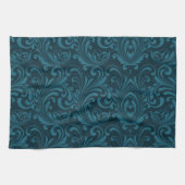 Dark teal floral damask pattern geschirrtuch (Horizontal)