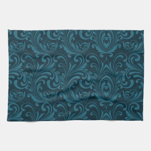 Dark teal floral damask pattern geschirrtuch (Horizontal)
