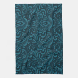 Dark teal floral damask pattern geschirrtuch