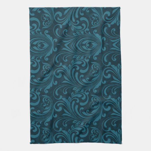 Dark teal floral damask pattern geschirrtuch (Vertikal)