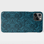 Dark teal floral damask pattern iPhone hülle (Rückseite (Horizontal))
