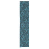 Dark teal floral damask pattern kurzer tischläufer (Vorderseite)
