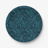 Dark teal floral damask pattern pappteller (Vorderseite)