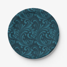 Dark teal floral damask pattern pappteller