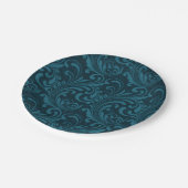 Dark teal floral damask pattern pappteller (Schrägansicht)