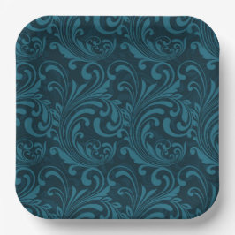 Dark teal floral damask pattern pappteller