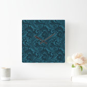 Dark teal floral damask pattern quadratische wanduhr (Zuhause)