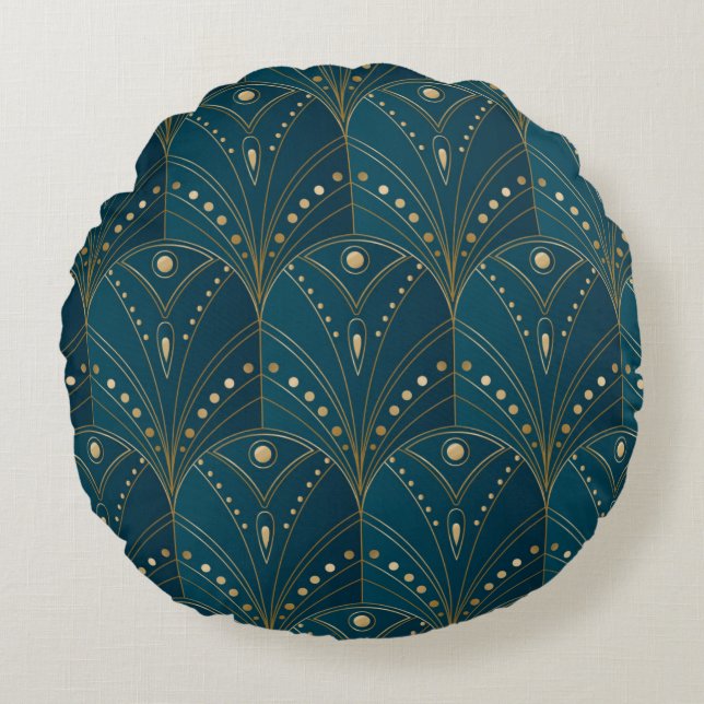 Dark teal floral damask pattern rundes kissen (Vorderseite)