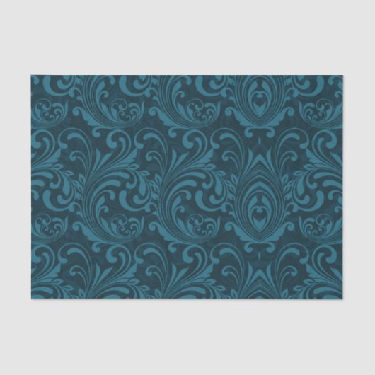 Dark teal floral damask pattern seidenpapier (Vorderseite)