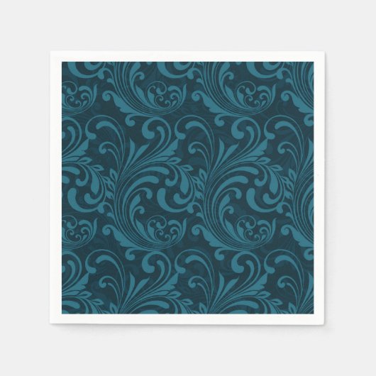 Dark teal floral damask pattern serviette (Vorderseite)