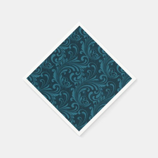 Dark teal floral damask pattern serviette (Ecke)