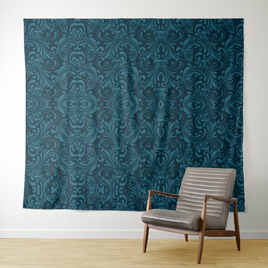 Dark teal floral damask pattern wandteppich (Beispiel (Horizontal))