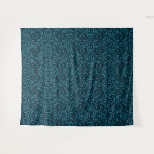 Dark teal floral damask pattern wandteppich (Vorderseite (Horizontal))