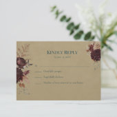 Dark Teal Floral Gothic RSVP Card (Stehend Vorderseite)