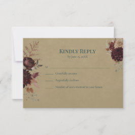 Dark Teal Floral Gothic RSVP Card Karte