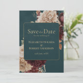 Dark Teal Floral Gothic Save the Date Einladung (Stehend Vorderseite)